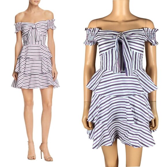 Lucy Paris Cotton Off-the-Shoulder Red/White/Blue Striped Dress NWT SMALL - Picture 1 of 8
